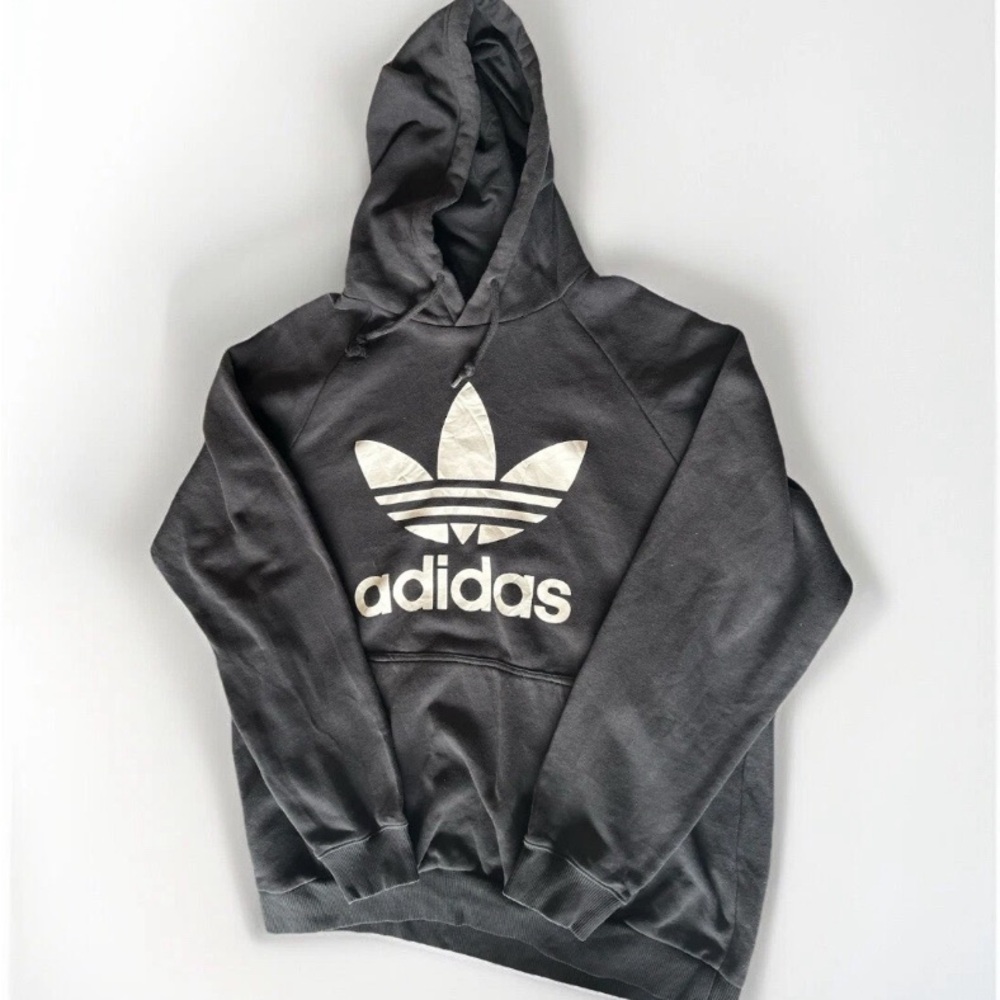 Vintage Adidas Men Black Pullover Hoodie, Large Logo